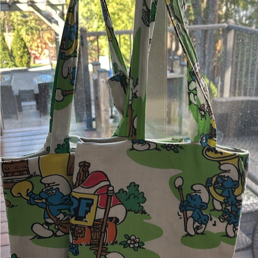 Green Smurf Print Tote Bag